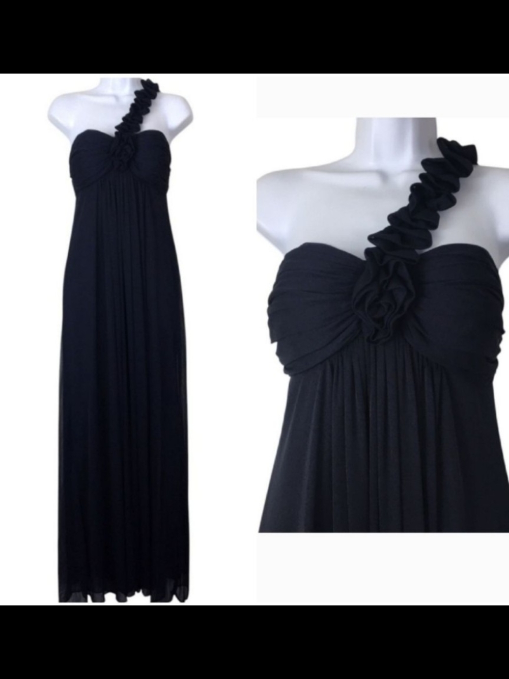 Vintage Betsy & Adam Linda Bernell One-Shoulder Rosette Evening Gown Navy Blue